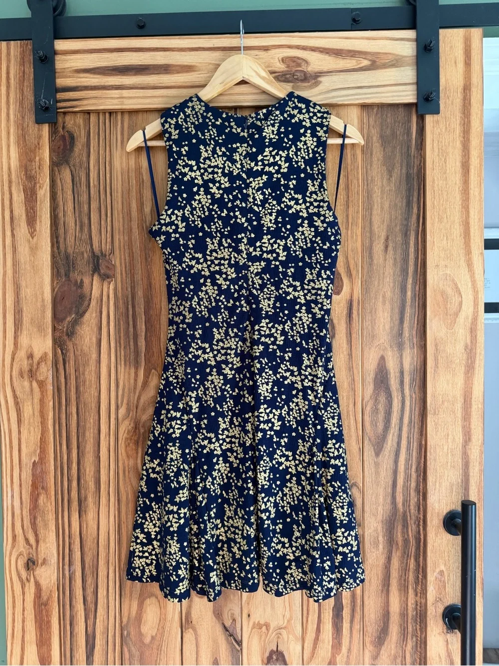 Michael Kors Navy and Gold One-Shoulder Floral Fit-and-Flare Dress